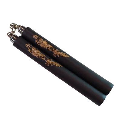 Nunchaku soft černé - řetěz - vzor drak
