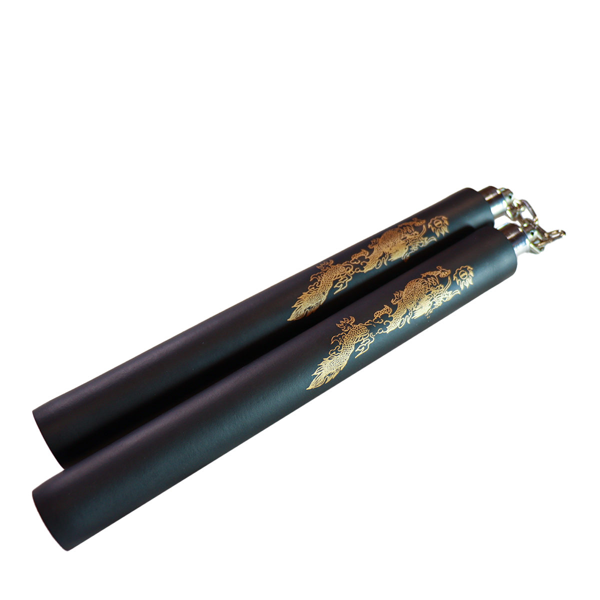 Fitninja - Nunchaku soft černé - řetěz - vzor drak